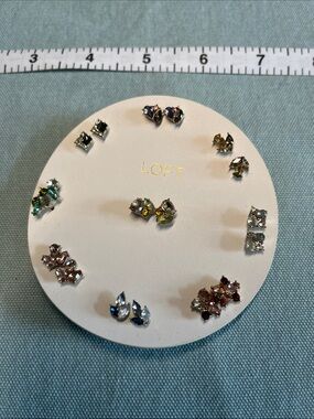 LOFT Multicolor Crystal Stud Earring Set — Assorted Gem Tones